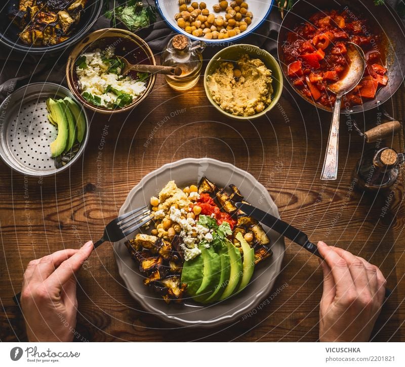 Healthy food Food Vegetable Lettuce Salad Herbs and spices Cooking oil Nutrition Lunch Dinner Organic produce Vegetarian diet Diet Crockery Plate Bowl Cutlery