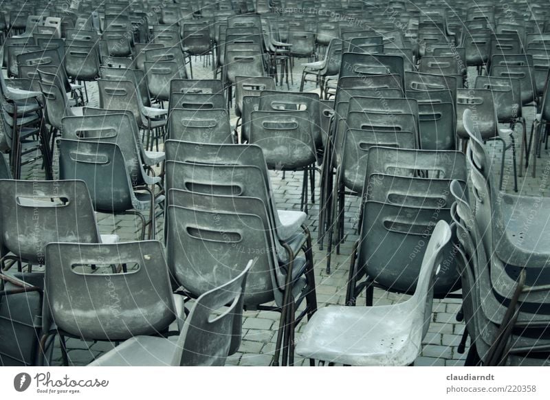 Journey to Jerusalem Chair Places Peter's square Rome Vatican Stack Plastic chair Gray Gloomy Many Equal Consistent Muddled Seating Row of seats Confusing