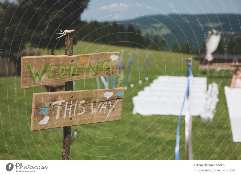 Outdoor wedding on the mountain Lifestyle Style Garden Feasts & Celebrations Wedding Environment Landscape Tree Grass Forest Hill Mountain Signs and labeling