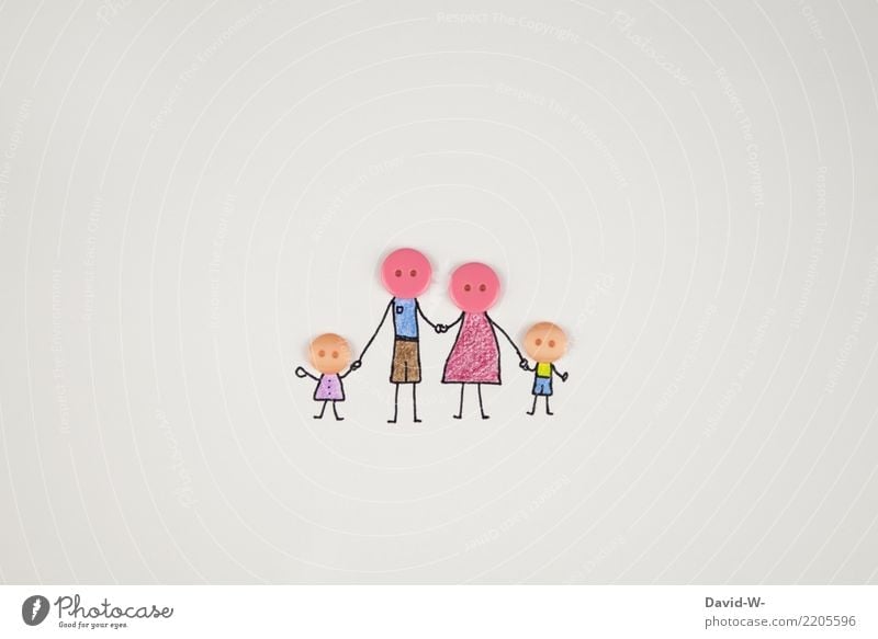Family - creative representation Together in common Drawing Stick figure Cute Love Attachment at the same time Domestic happiness Family planning concept