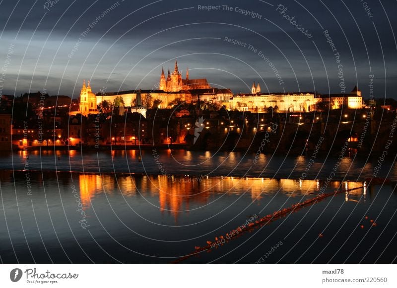 Prague by night River The Moldau Capital city Old town Deserted House (Residential Structure) Church Dome Manmade structures Tourist Attraction Caution Calm