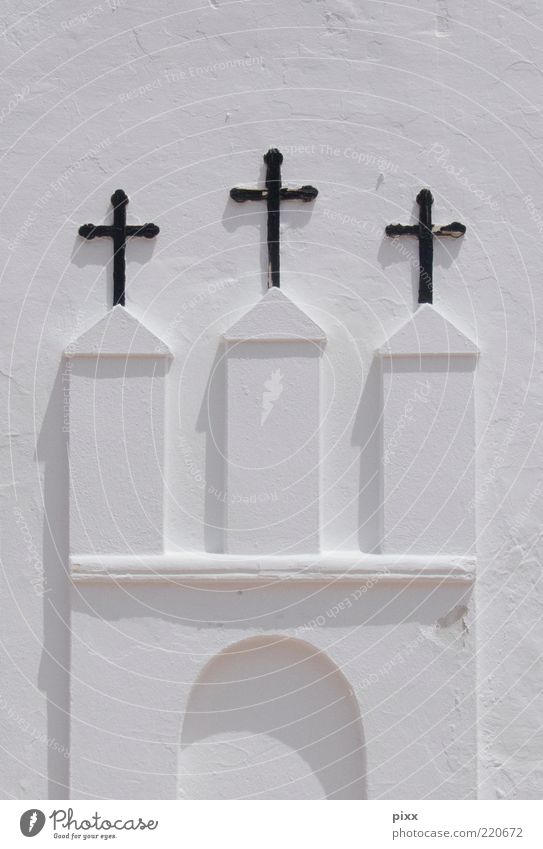 the holy three Summer Church Manmade structures Architecture Facade Landmark Stone Metal Sign Authentic Sharp-edged Bright White Vice Calm Fairness Belief