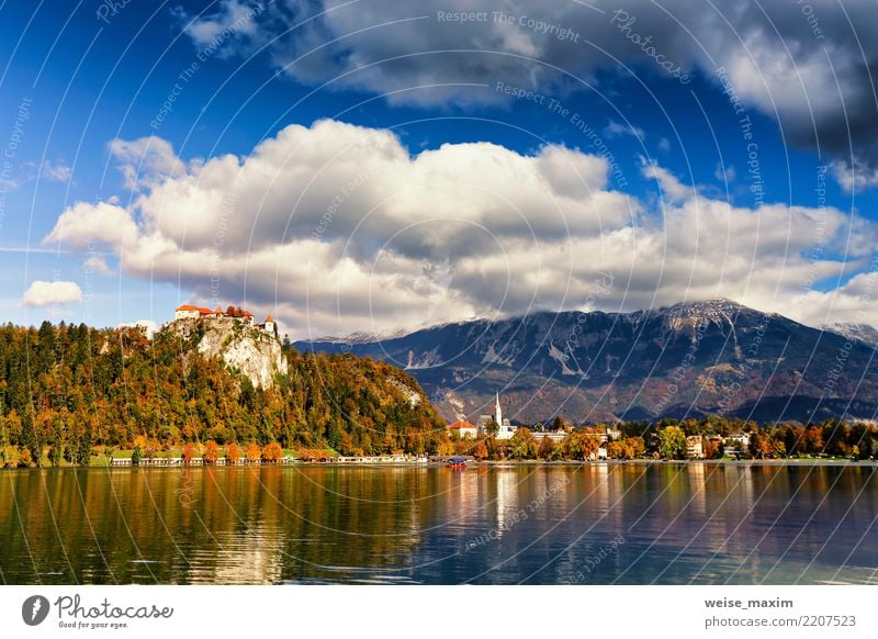 Colorful autumn day on Bled lake, Slovenia Vacation & Travel Tourism Trip Adventure Far-off places Freedom Sightseeing Summer Summer vacation Island Mountain