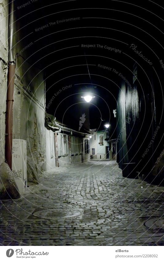 Transsylvanian alley at night Adventure Hallowe'en Small Town Downtown Old town Deserted Lanes & trails Stone Exceptional Threat Dark Creepy Historic Gray Moody