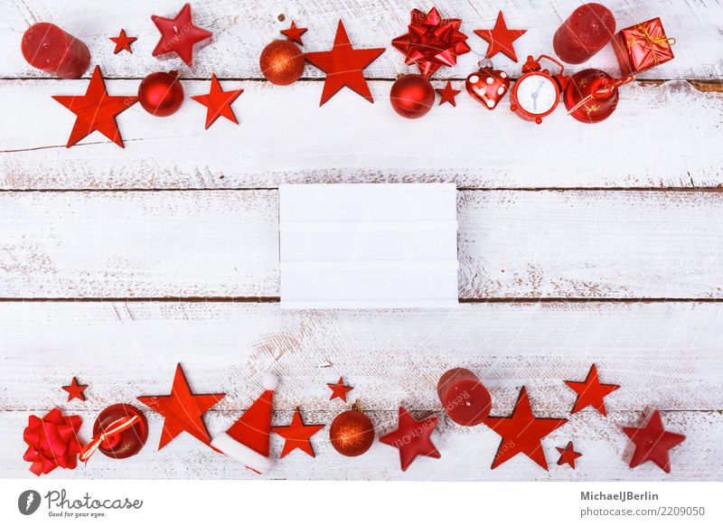 Christmas symbols on table with light box Winter Christmas & Advent Wood Crazy Red White Arranged Grunge Ornament Decoration Frame lightbox Copy Space Empty
