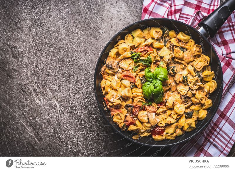 Tortellini pasta with creamy sauce Food Nutrition Lunch Dinner Italian Food Pan Healthy Eating Table Design Style Background picture Ravioli Sauce Vegetable