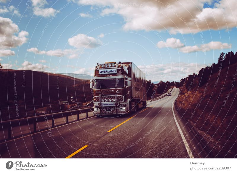 Norway road Transport Street Overpass Truck Driving Vacation & Travel Calm Multicoloured Clouds Town Colour photo