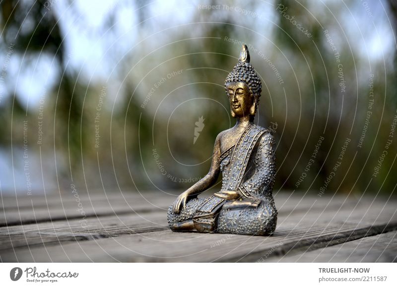 Buddha figure on jetty by the river Happy Healthy Wellness Harmonious Well-being Contentment Relaxation Calm Meditation Freedom Life Art Summer Autumn