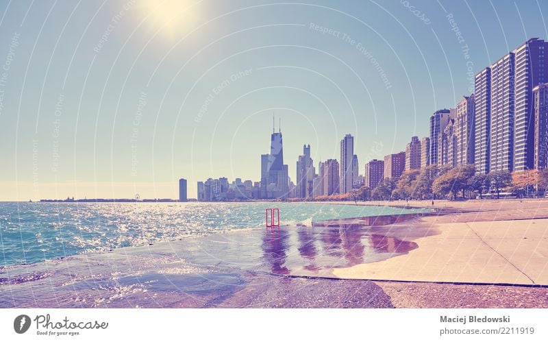Chicago waterfront against the sun. Vacation & Travel Freedom Sightseeing City trip Sun Waves Flat (apartment) Office Downtown Skyline