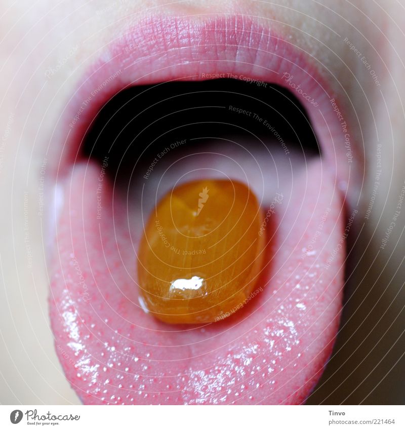 Candy on outstretched tongue Mouth Lips Brash Illness Delicious Pink Infancy Lick Tongue Damp Oral cavity Pharynx Outstretched Sweet Sticky Smoothness