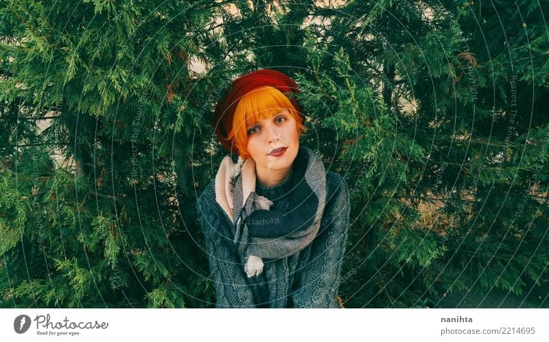 Young redhead woman in a forest Lifestyle Elegant Style Beautiful Hair and hairstyles Human being Feminine Young woman Youth (Young adults) Woman Adults 1