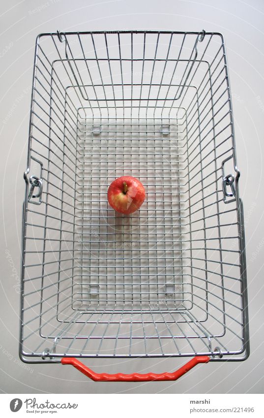 poor yield Food Fruit Apple Nutrition Diet Yellow Red White Shopping Shopping basket Empty Snack Colour photo Interior shot Organic produce Metal Door handle