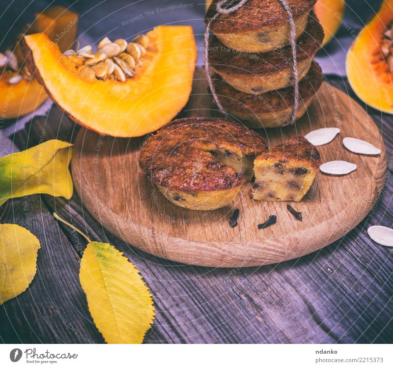 baking muffins from a pumpkin Vegetable Bread Dessert Candy Breakfast Dinner Table Hallowe'en Autumn Leaf Wood Eating Fresh Yellow Tradition Baking Bakery