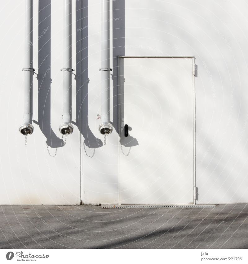 water connection Industry Manmade structures Building Architecture Wall (barrier) Wall (building) Facade Iron-pipe Connection Door Gray White Colour photo