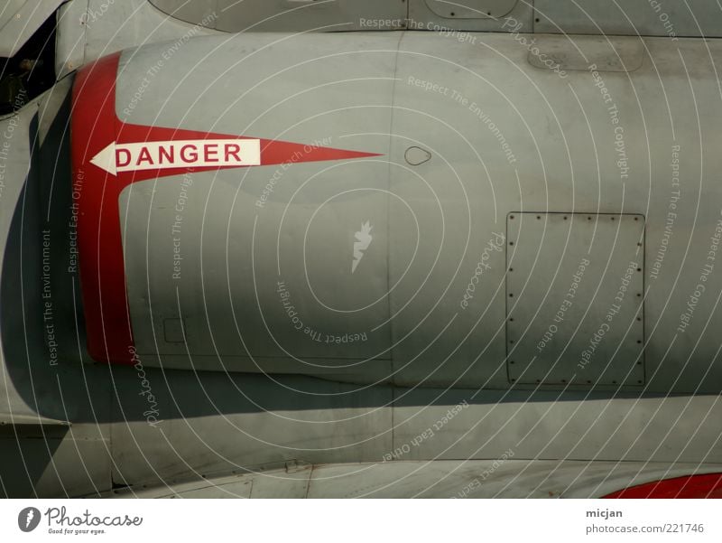 Danger Execution Jet. Aviation Airplane Sign Characters Signs and labeling Signage Warning sign Arrow Stripe Threat Fighter jet Jet fighter Jet engine Metal