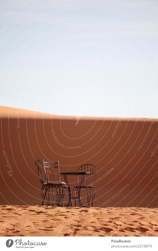 #A# Breakfast in the Sahara Environment Landscape Esthetic Desert Dune Table Chair Sand Morocco Near and Middle East Colour photo Subdued colour Exterior shot