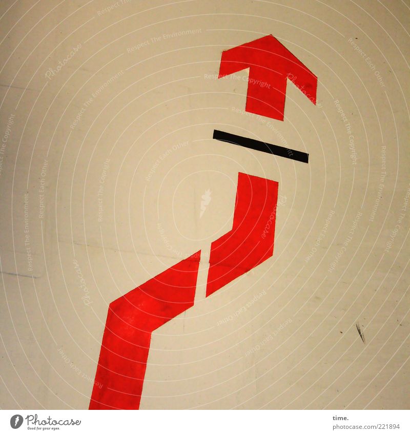 HH10.2 | Anyway There Is One Concrete Sign Line Arrow Red Black Colour Upward Diagonal Copy Space Road marking Dye Direction Orientation Wall (building)