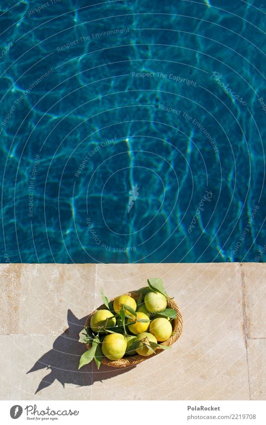 #A# by the pool Art Work of art Esthetic Swimming pool Luxury Relaxation Wellness Blue Tangerine Fresh Summer Summer vacation Bird's-eye view Colour photo