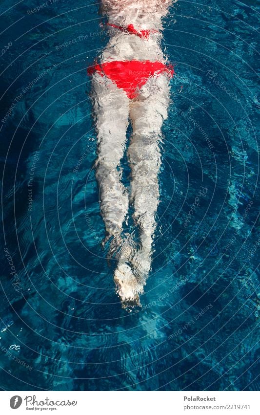 #A# Red Ass Sports Fitness Sports Training Aquatics Sportsperson Swimming & Bathing Esthetic Swimming pool Bikini Woman Eroticism Water Blue Woman's leg