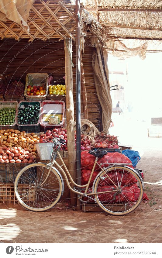 #A# Bicycle in Marrakech Food Esthetic Markets Marketplace Market day Potatoes Cucumber Versatile Sidestreet Alley Morocco Colour photo Multicoloured