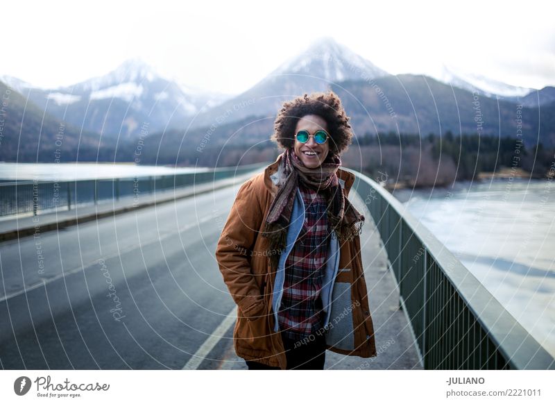 young man is having great time with mountains view Abroad Christmas & Advent Exterior shot Shot IllustrationVacation & TravelTravel Photography Traveling Winter