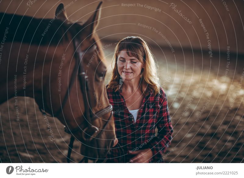 Mature woman is practising with her horse Lifestyle Ride Human being 1 30 - 45 years Adults Animal Farm animal Horse Advice Vacation & Travel Adventure