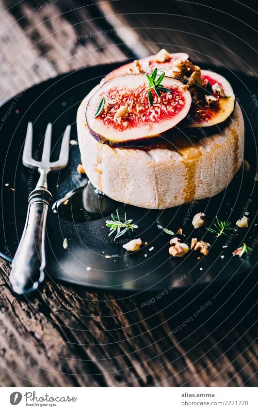 Camembert with figs and honey camembert Cheese Fig Food Healthy Eating Dish Food photograph Honey Nutrition Hearty Snack Rustic Cooking Fruit Walnut Delicious