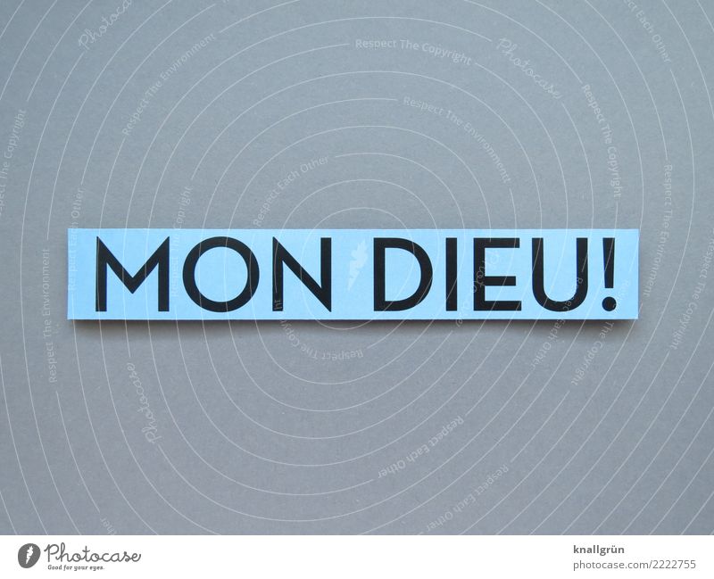 MON DIEU! Characters Signs and labeling Communicate Sharp-edged Blue Gray Black Emotions Enthusiasm Belief Surprise Religion and faith Mon Dieu France