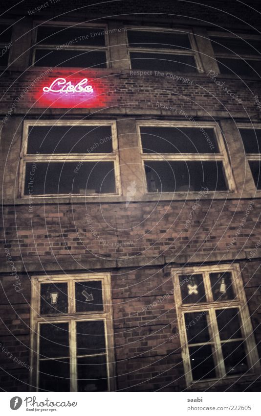 love letters House (Residential Structure) Ruin Characters Old Dirty Dark Love Subdued colour Exterior shot Night Neon light Neon sign Brick facade