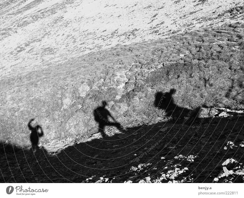 Mountaineering from Calanda Leisure and hobbies Trip Adventure Freedom Expedition Hiking Human being Masculine 3 Movement Going Attachment Black & white photo