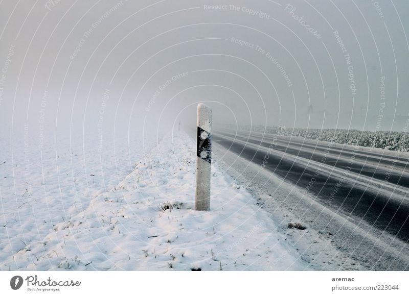 Cold and foggy Environment Winter Weather Bad weather Fog Ice Frost Snow Traffic infrastructure Road traffic Street Calm Target Colour photo Exterior shot