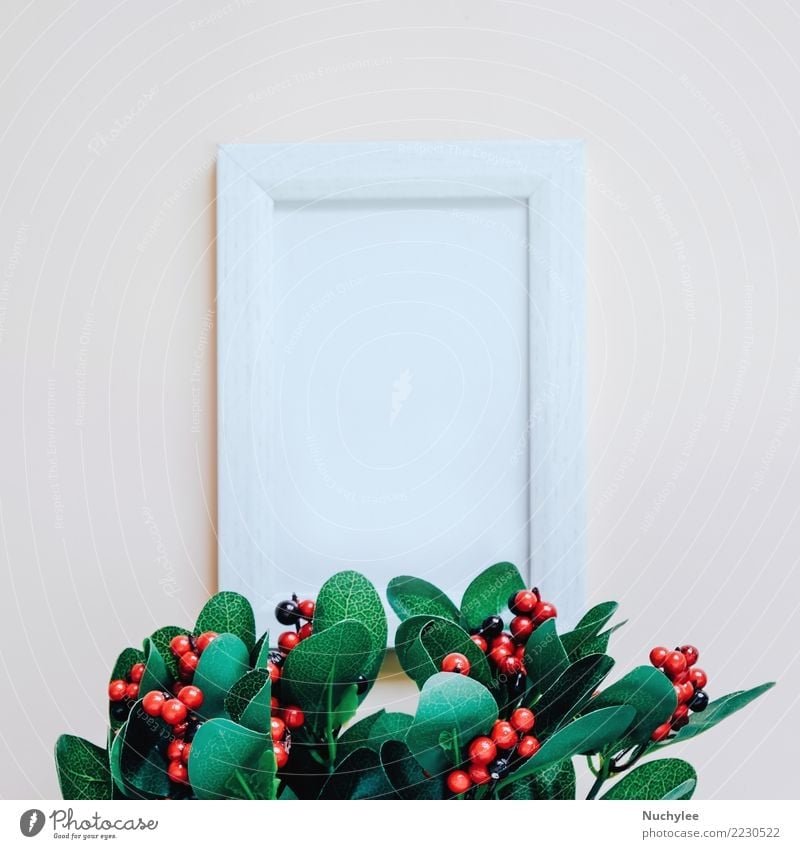 Mockup of blank photo frame with green plant Lifestyle Style Design Beautiful Decoration Nature Plant Leaf Fashion Ornament Simple Bright Modern Retro Clean