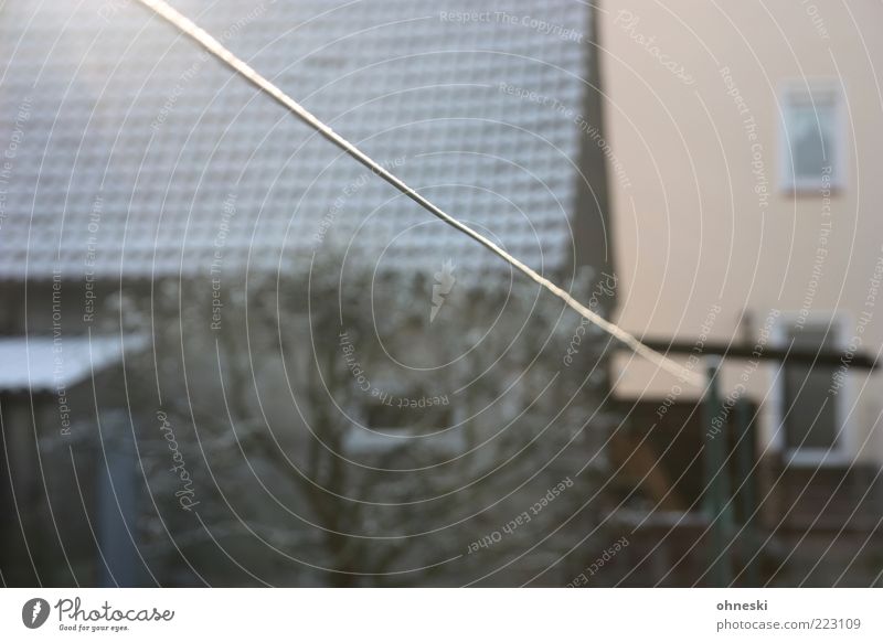 catenary wire Winter Ice Frost House (Residential Structure) Detached house Garden Window Door Roof Clothesline Cold Colour photo Morning Light Sunlight