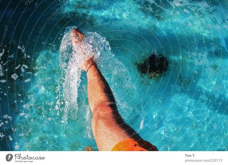 Water Swimming pool Human being Masculine Life Legs Feet 1 Colour photo Exterior shot Day Downward Foot bath Swimming & Bathing Cooling Inject Tip of the foot