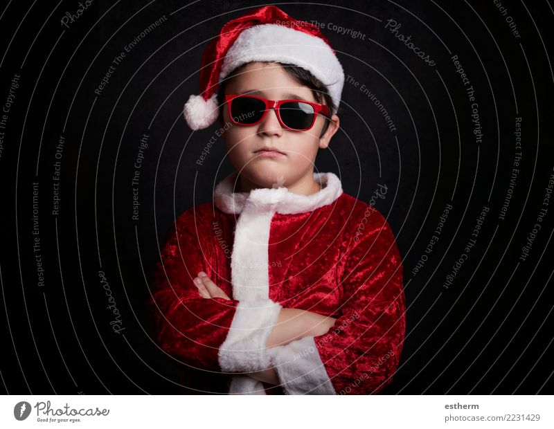 funny boy with sunglasses on christmas Lifestyle Winter Party Event Feasts & Celebrations Christmas & Advent Human being Masculine Child Toddler Infancy 1