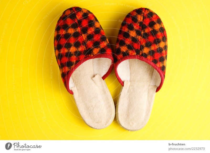 warmly welcome Footwear Slippers Small Retro Yellow Red Whimsical Thrifty Joy Past Infancy Pattern foot scraper Sincere Welcome Feet Colour photo Studio shot