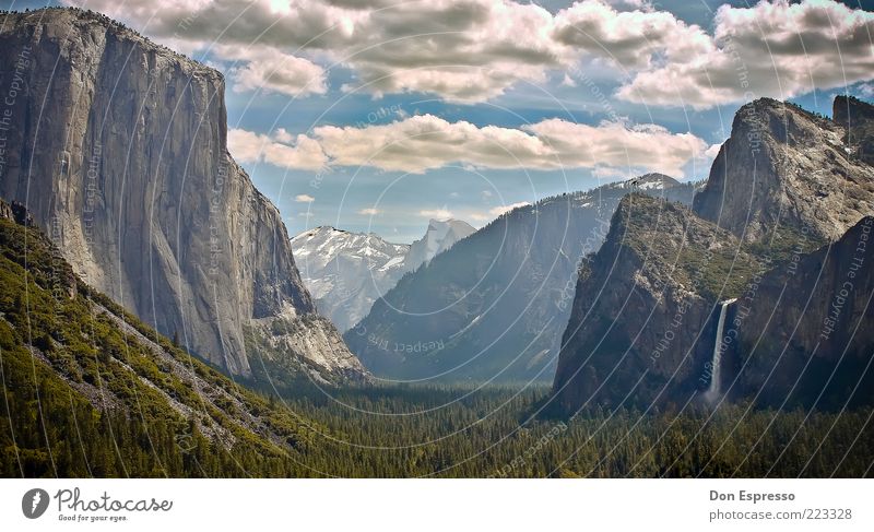 Tunnel View Vacation & Travel Trip Far-off places Freedom Summer Mountain Environment Nature Landscape Sky Clouds Beautiful weather Forest Rock Alps Peak Canyon
