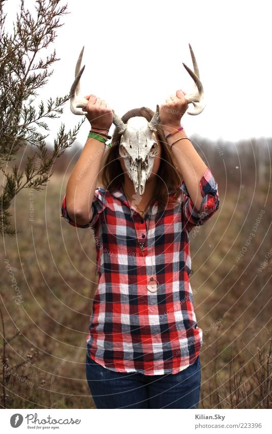 The buck Arm 1 Human being Nature Bad weather Dream Wild animal Dead animal Animal face Buck Skeleton Sign Freeze Looking Threat Creepy Hip & trendy Cold