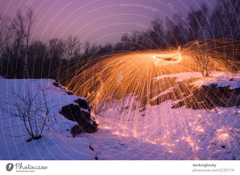 Fire ice and sparks Landscape Plant Elements Air Clouds Sunrise Sunset Winter Gale Lightning Ice Frost Snow Hill Rock Slag Siegen-Geisweid Germany Deserted