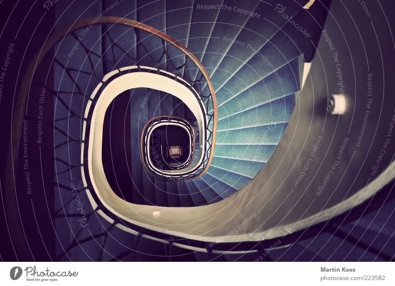 back and forth Architecture Stairs Ornament Old Round Banister Snail Staircase (Hallway) Carpet Line Deep Downward Spiral Downward trend Curve Winding staircase