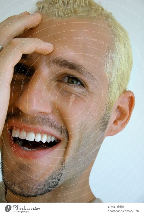 me Blonde Fingers Hand Portrait photograph Nordic Man Human being Head Eyes Nose Mouth Laughter Face Teeth