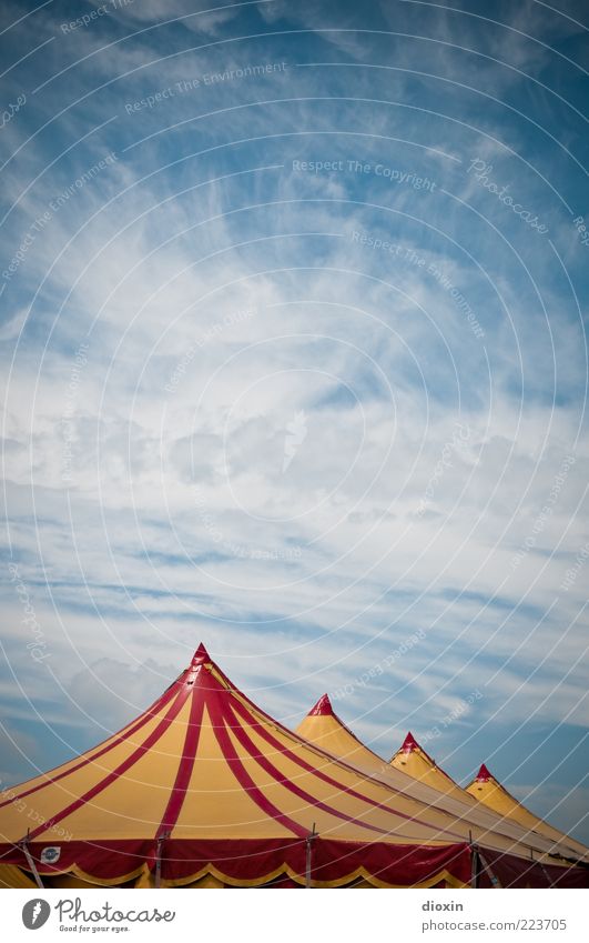 Circus air (FR 6/10) Event Sky Clouds Beautiful weather Point Blue Yellow Red White Leisure and hobbies Tent Circus tent Colour photo Exterior shot Deserted