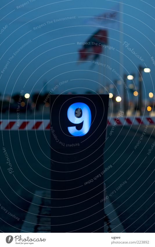 The Nine Control barrier Blue Colour photo Exterior shot Copy Space top Twilight Shallow depth of field Central perspective Parking space number