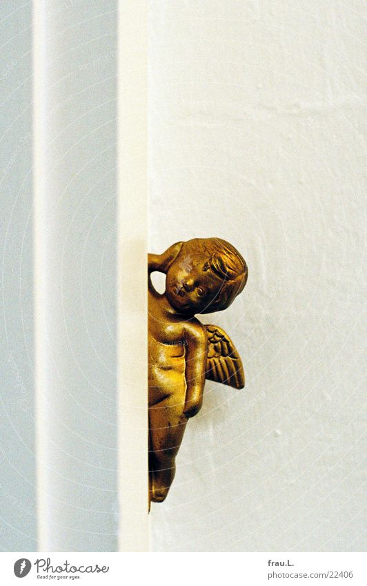 Guard angel Pottery Sleep Staircase (Hallway) Doorframe Wall (building) Angel Christmas & Advent Living or residing apartment door Gold Kitsch