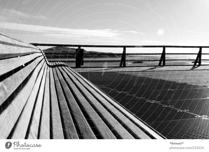 take a seat, relax Relaxation Calm Vacation & Travel Nature Sky Beautiful weather Dune St. Peter-Ording Bridge Sea bridge Bench Handrail Wood Free Loneliness