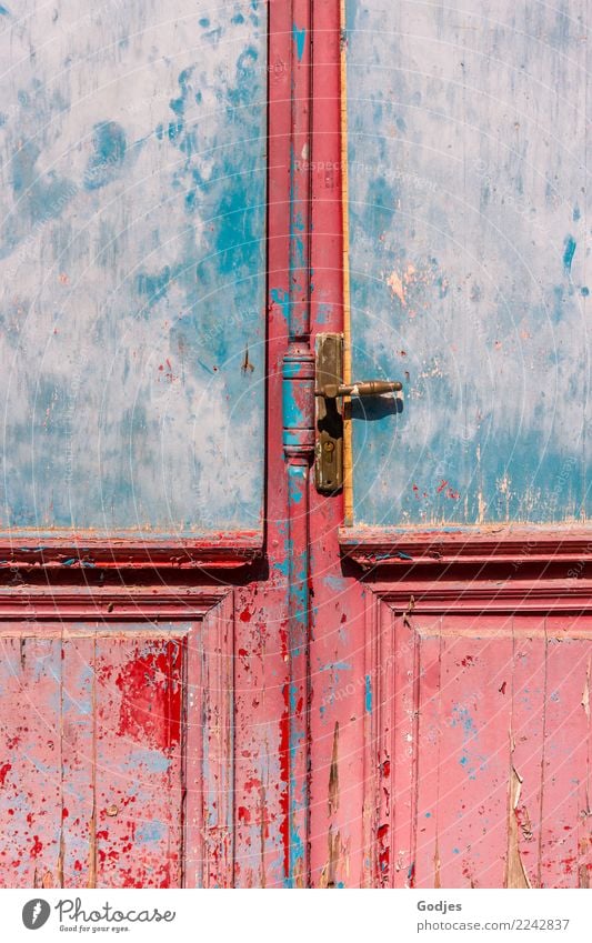 closed door with chipped layers of varnish in old pink and light blue. |Suspense liapades Corfu Village House (Residential Structure) Architecture lost places