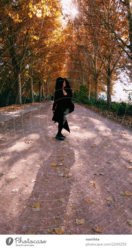 Mysterious woman in an autumn landscape Lifestyle Elegant Style Vacation & Travel Tourism Adventure Far-off places Freedom Human being Feminine Woman Adults 1
