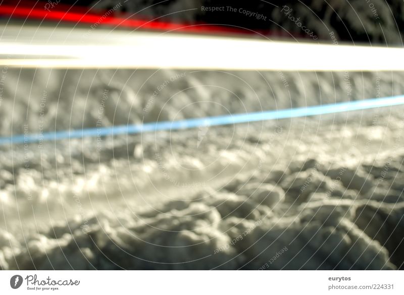 Stripes of light in the snow Winter Energy Road traffic Visual spectacle Blue Red Colour photo Multicoloured Exterior shot Abstract Night Artificial light