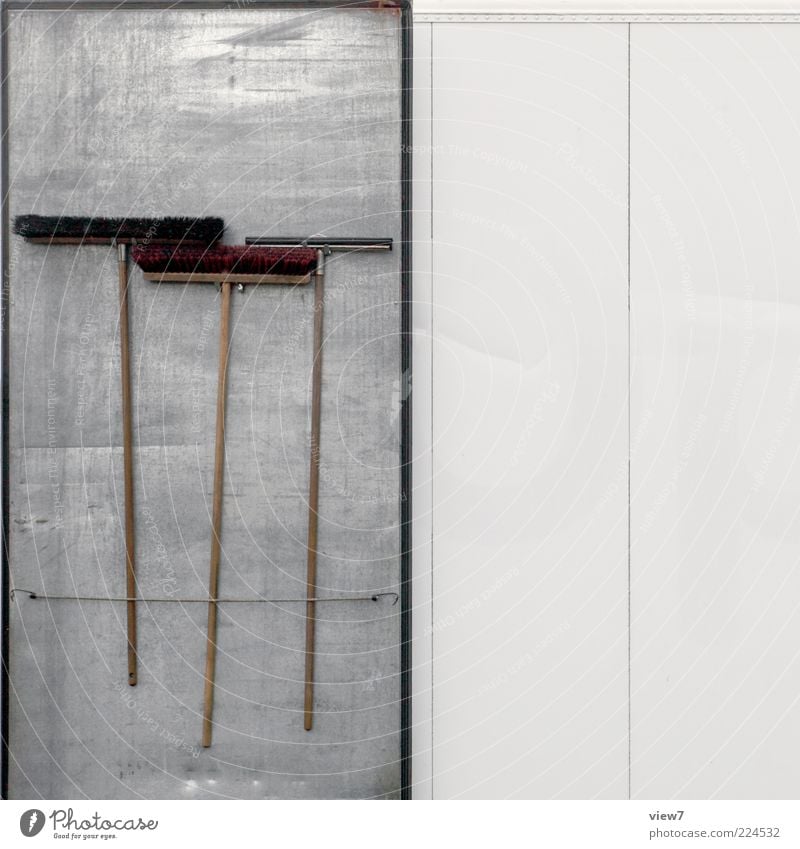 Order of tools Broom Brush Metal Line Stripe Old Authentic Simple Arrangement Pure hung Arranged Colour photo Exterior shot Close-up Detail Deserted