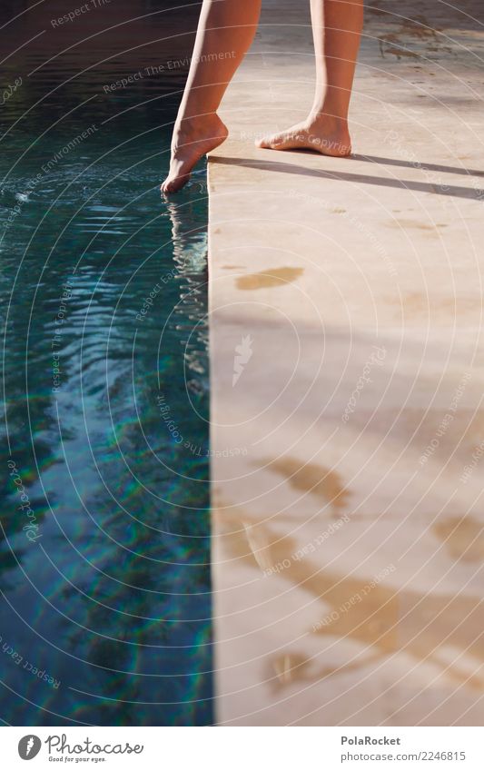 #A# Day At The Pool Art Esthetic Swimming pool Barefoot Attempt Caution Signage Hesitate Woman Touch Surface of water Toes Feet Discover Colour photo